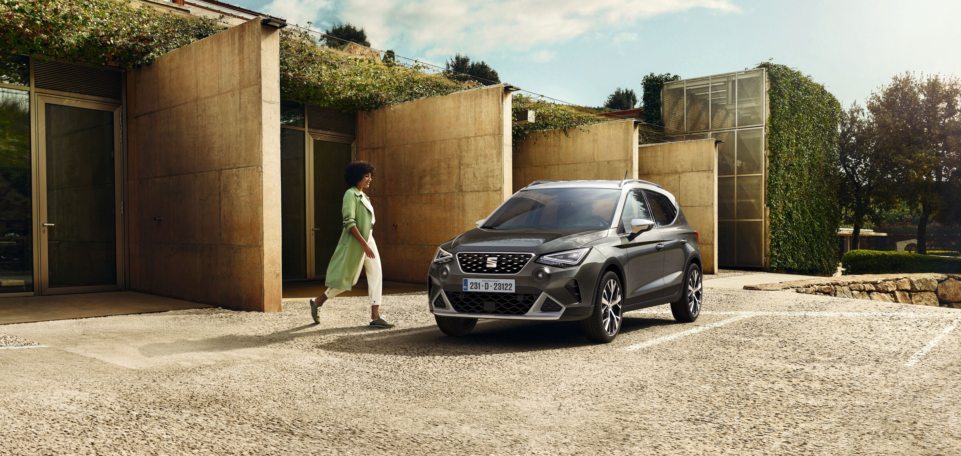 SEAT Arona 2021 SUV in dark camouflage colour parked