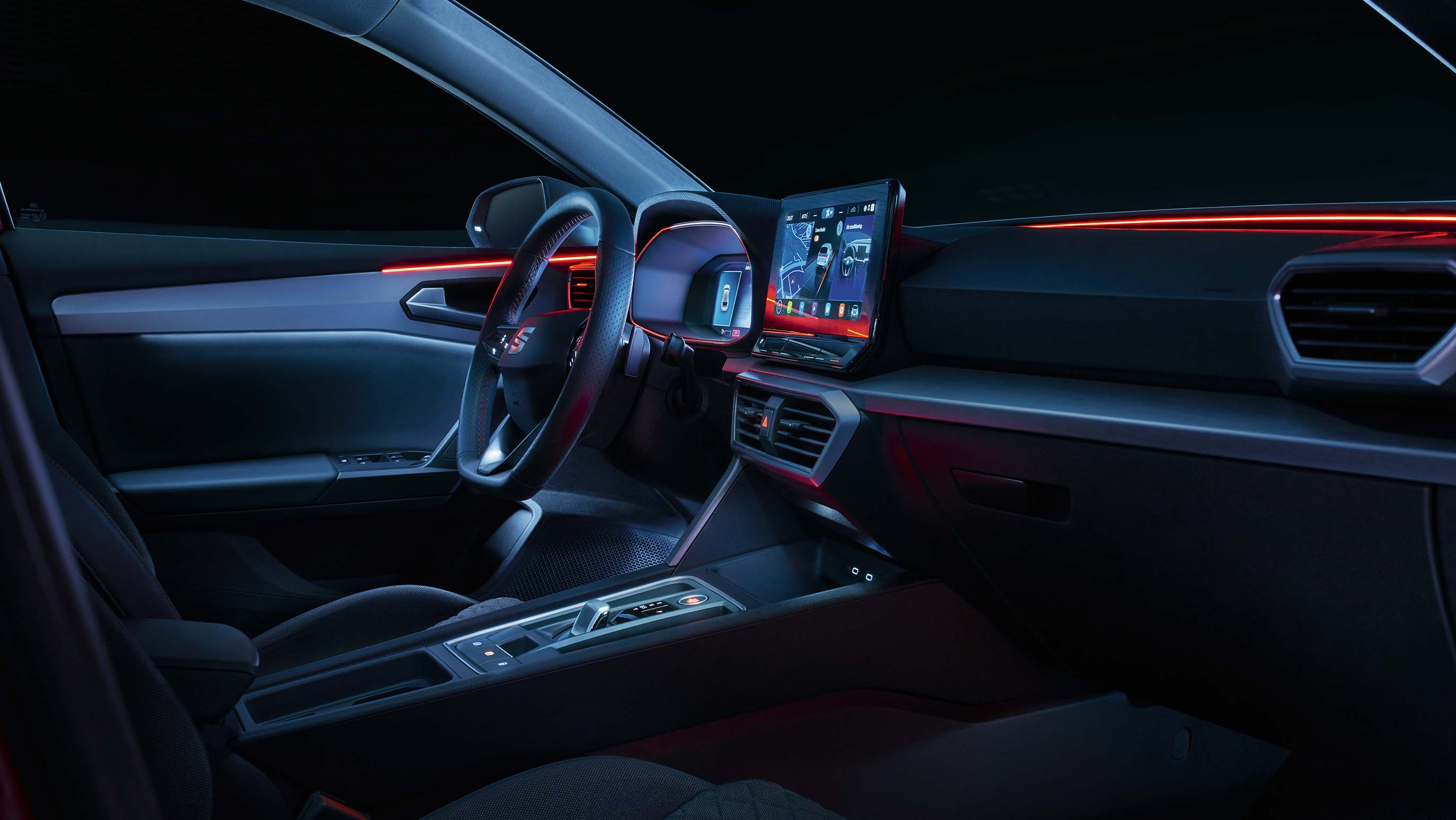 seat leon interior view of the dashboard and ambient light